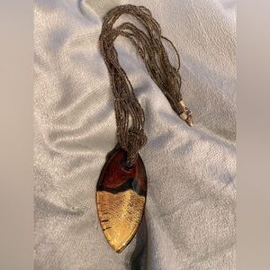 Vintage Murano Glass Pendant on Multi Strand Beaded Necklace Brown Tones